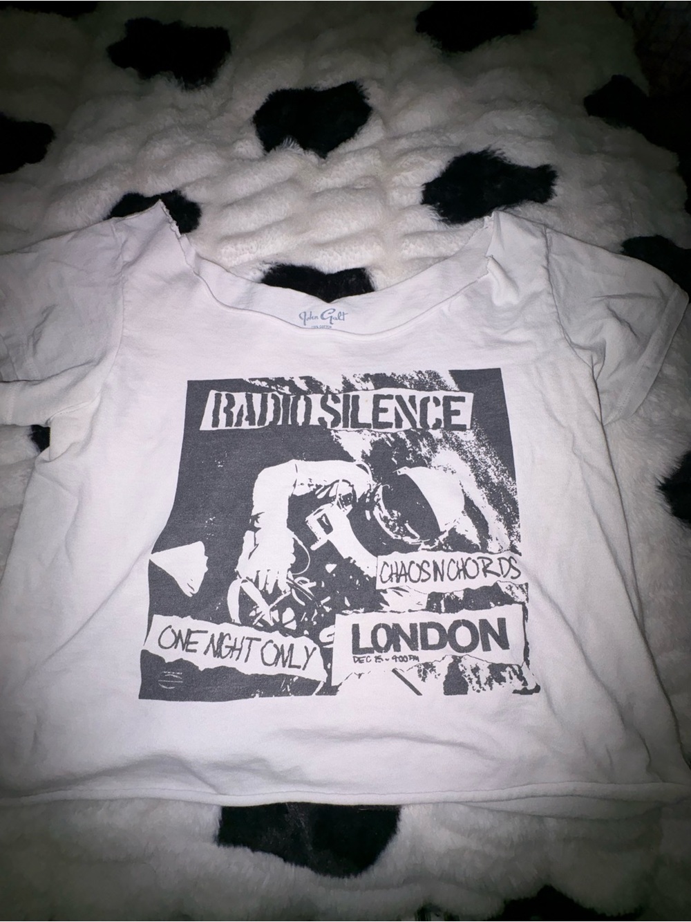 Brandy Melville White Tee with Black 'Radio Silence' Graphic